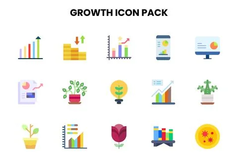 Growth Flat Scalable Icons Pack Stock Illustration