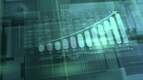 Growth graph amid an array of infographics. Stock Footage 138840534
