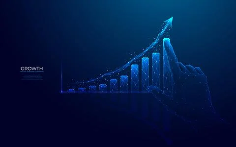 Growth graph chart. Digital hand pointing arrow up and histogram bar. Stock Illustration
