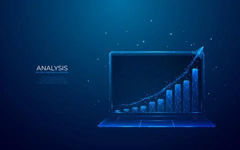 Growth graph chart on a laptop screen on technology blue background. Stock-Illustration