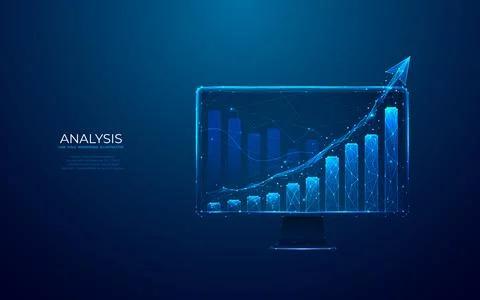 Growth graph chart with tech arrow up on computer monitor screen. Stock Illustration