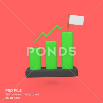 Growth graph with flags isolated 3d render icon illustration PSD Template