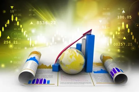 Growth graph with globe Stock Illustration