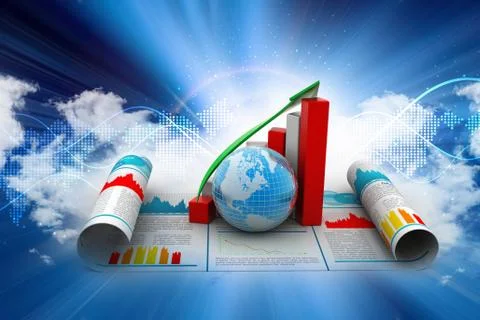 Growth graph with globe Stock Illustration