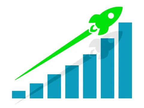 Growth graph with green rocket going up. business success concept.vector 스톡 일러스트