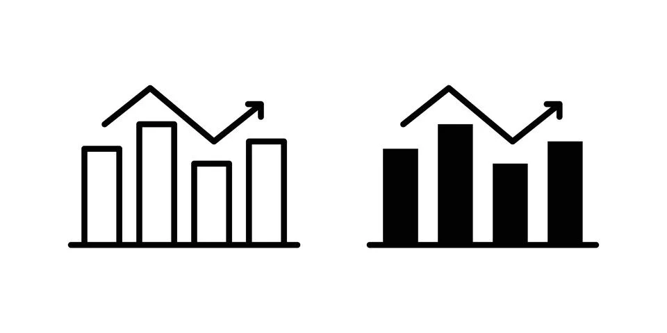 Growth graph icon drawing lines. Silhouette style vector bundle Stock Illustration