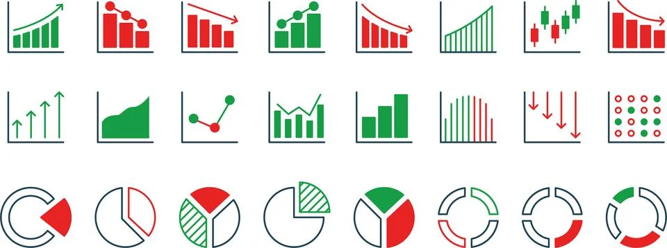 Growth graph icon set. Containing arrow up and down, growing business Stock Illustration
