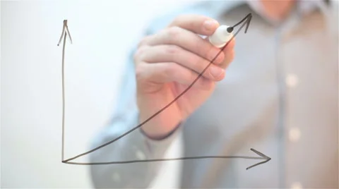 Growth Graph. Man draws on transparent screen Stock Footage 68088621