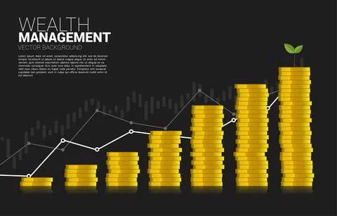 Growth graph with stack coin dollar and little tree at top. Concept of succes Stock Illustration