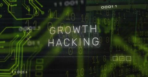 Growth hacking text and microprocessor connections against binary coding data Stock Illustration