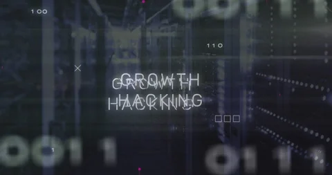 Growth hacking text being animated inside server hall, displaying glitch lines Stock Footage 309145780