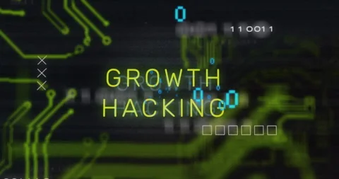 Growth hacking text with digital circuit and binary code animation background Stock Footage 303565044