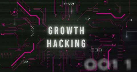 Growth Hacking text image over digital numbers and symbols on dark background Stock Illustration