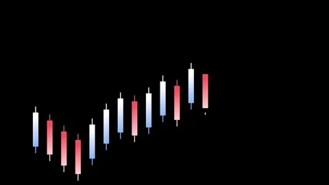 The growth of indicators reflected by Chinese candles in two colors on a black Stock Footage 271032455