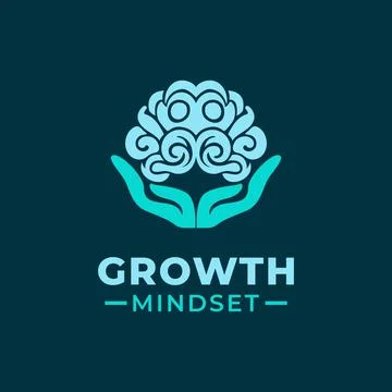 Growth Mindset logo design vector template with a Brain symbol and two hold.. Stock Illustration