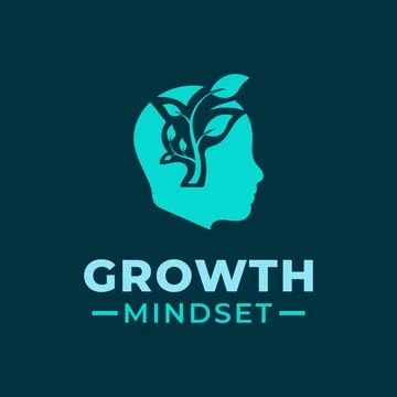 Growth Mindset logo design vector template with human head and plant stem. Stock Illustration