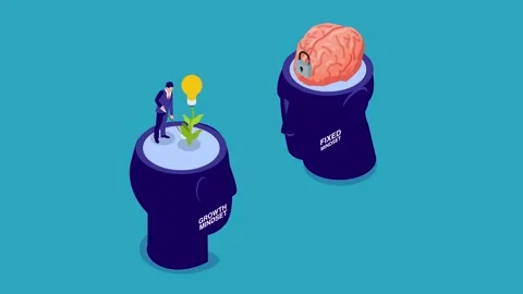 Growth Mindset vs Fixed Mindset Concept with Illustrations of Brain and Lig.. Stock Footage 302533440