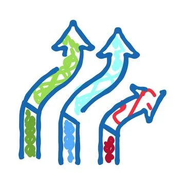 Growth path up arrows doodle chart drawing Illustrazione stock