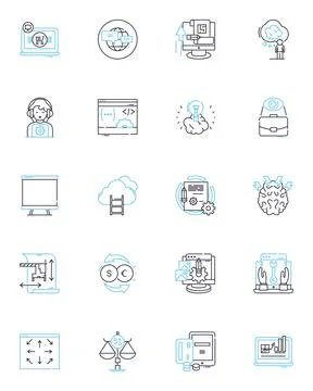 Growth planning linear icons set. Vision, Strategy, Objectives, Metrics Stock Illustration
