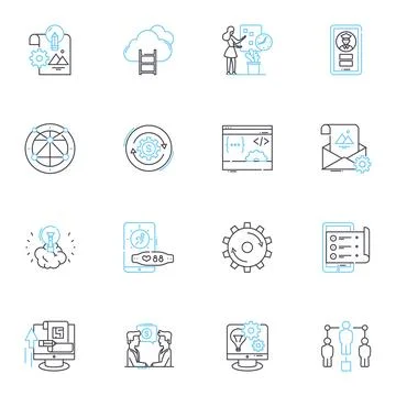 Growth planning linear icons set. Vision, Strategy, Objectives, Metrics Stock Illustration