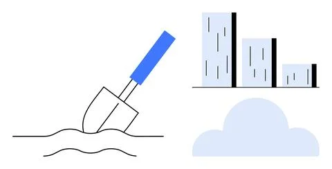 Growth Representation Shovel Digging, Cloud, and Bar Chart Showing Progress 스톡 일러스트