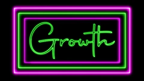 'Growth' Text Animation with Neon Glow &amp; Glowing Squares. Stock Footage 282577033