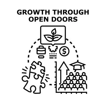 Growth through open doors concept illustration for career development Stock Illustration