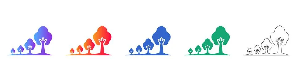Growth Tree Icon Set in Gradient and Outline Styles Stock Illustration