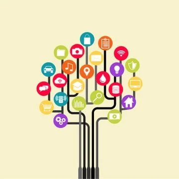 Growth tree technology. Abstract technology background with lines, circles an Stock Illustration
