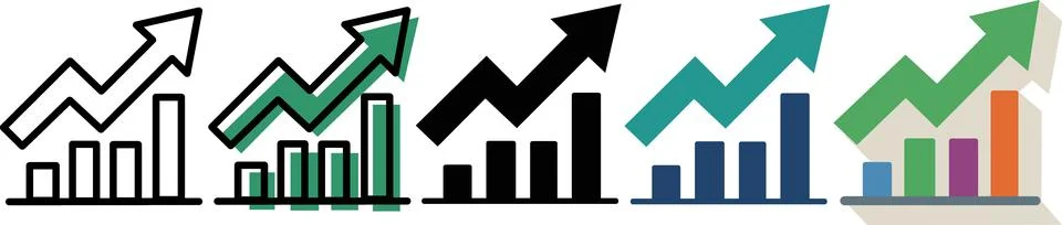 Growth trend chart icon set collection Stock Illustration