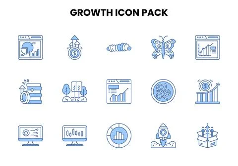 Growth Two Color Blue Set Icons Pack Stock Illustration