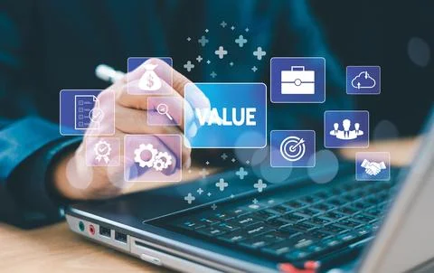 Growth value, increase value service, company value added, business growth co Stock Photos