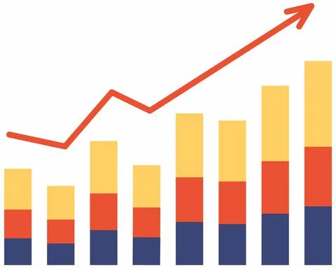 Growth vector diagram with red arrow going up. Success business symbol Ilustración de archivo