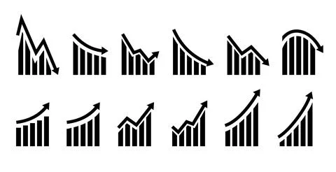 Growth vector icon. Graph or diagram with arrow going up and down. Vector Stock Illustration