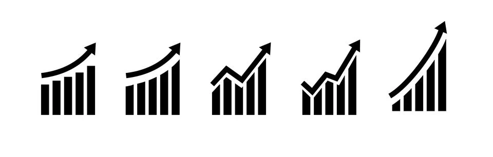 Growth vector icon. Graph or diagram with arrow going up and down. Vector Stock Illustration