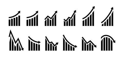 Growth vector icon. Graph or diagram with arrow going up and down. Vector Stock Illustration