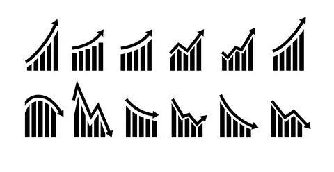 Growth vector icon. Graph or diagram with arrow going up and down. Vector Stock Illustration