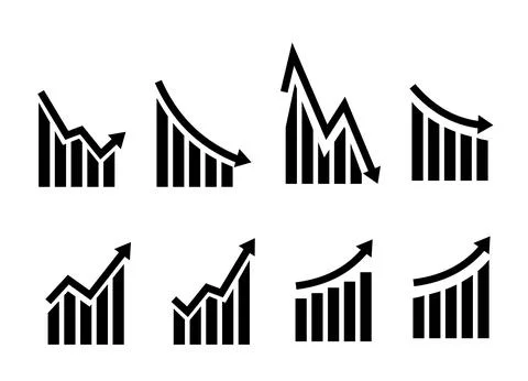 Growth vector icon. Graph or diagram with arrow going up and down. Vector Stock Illustration