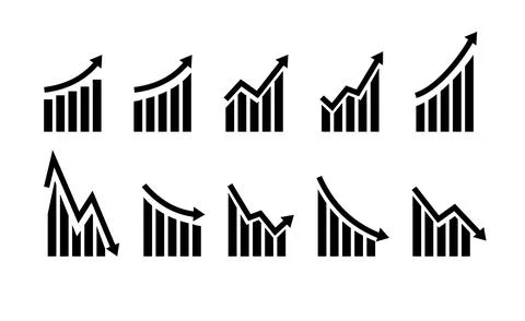 Growth vector icon. Graph or diagram with arrow going up and down. Vector Stock Illustration