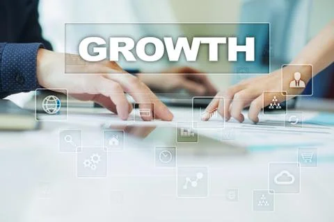 Growth on virtual screen. Business, technology and internet concept. Illustrazione stock