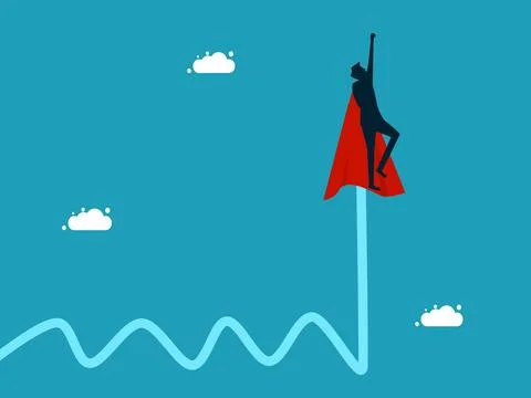 Growth in volatile conditions. Optimization for growth. man hero overcoming c Stock Illustration