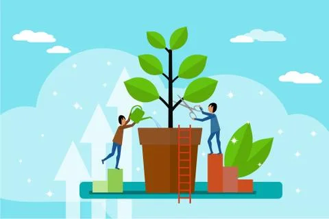 Growth your Business. Flat tiny increased economical person concept, vector I Stock-Illustration