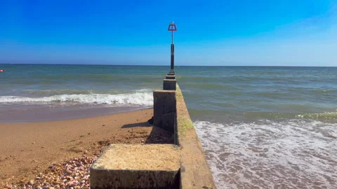 Groynes on the Beach with a Seagull watching Stock Footage 242266071