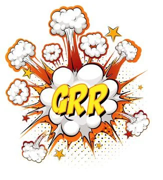 GRR text on comic cloud explosion isolated on white background Illustrazione stock