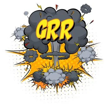 GRR text on comic cloud explosion isolated on white background Stock Illustration