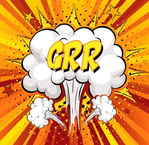 GRR text on comic cloud explosion on rays background Illustrazione stock