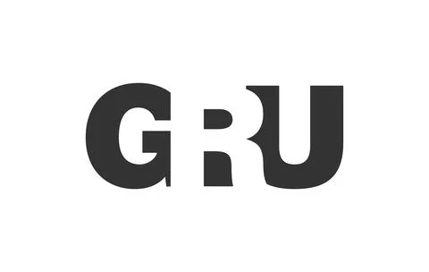 GRU logo design. Initial letter G R U bold font style for tech startups, co.. Stock Illustration