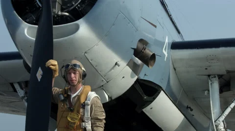 Grumman Avenger and pilot at front of plane 4K Stock Footage 42660068