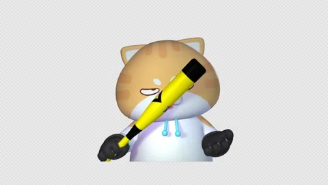Grumpy 3D Cat Holding Yellow Baseball Bat on Transparent Background  4K Video Stock Footage 302862744