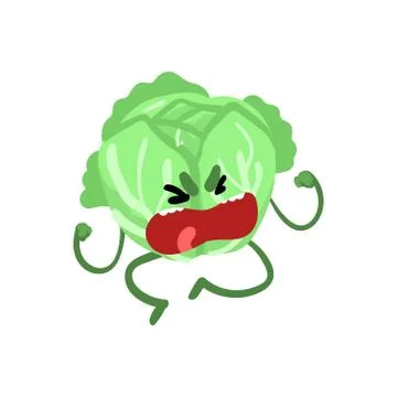 Grumpy abbage, Cute Vegetable Character with Funny Face Vector Illustration Illustrazione stock